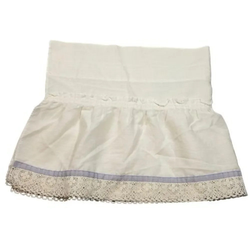 Vintage White Ruffled Lace Valance Blue Trim Farmhouse Cottagecore 46x10